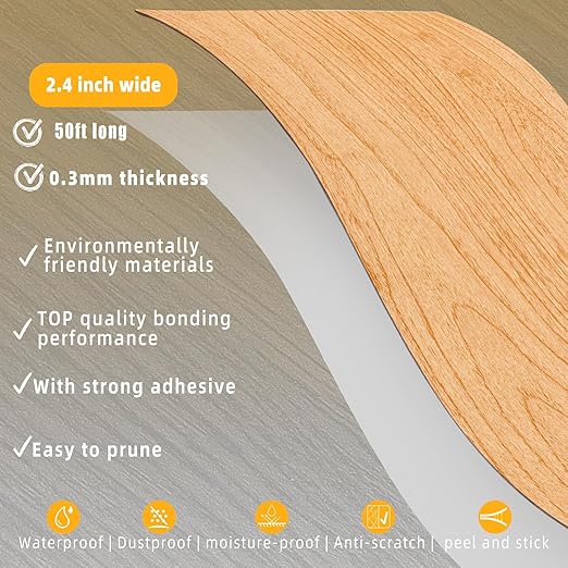 GSCIT Club Maple Wallpaper, 2.4 inch X 50ft Self Adhesive Wood Grain Repair Tape Maple Repair Patch for Tables, Chairs, Baseboards, Doors, Windows, Floors, Handicraft DIY.