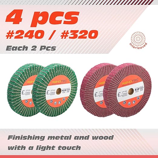 6 Inch Flap Wheel, Non-Woven Abrasive Polishing Wheel, 1 Inch Thickness, 3/4 Inch Arbor, for Bench Grinder (Assorted Grit240 Grit320 SP)