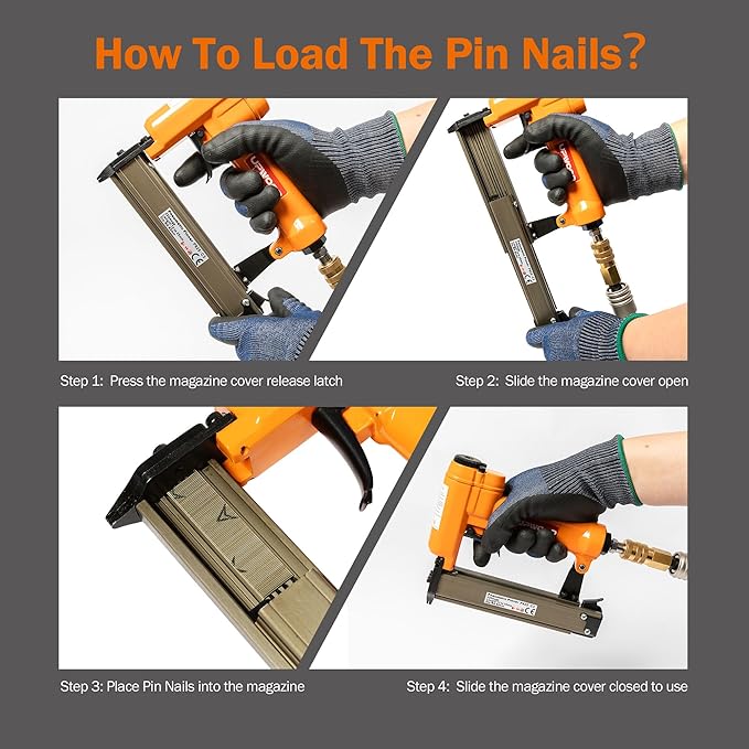 P625 Pneumatic 23 Gauge Headless Pin Nailer, 1/2-Inch to 1-Inch Leg Length Air Powered Micro Pinner for Furniture, Cabinets, Interior Decoration