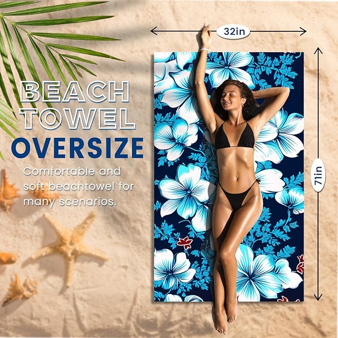 2 Pack Microfiber Beach Towel Oversized 71"x32" Sand Free Quick Dry Absorbent Lightweight Thin , Compact Towels for Travel Swimming Pool Yoga Gym Camping Beach Accessories Vacation Essentials Gift