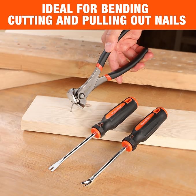 VALUEMAX 3Pcs Nail Puller and Staple Remover Tool, Include 7" End Cutting Pliers, 8" Bendable and Straight V Tip Staple Puller, Upholstery Tools for Cutting Wires, Removing Nails and Staples