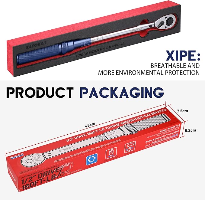 1/2-Inch Drive Click Torque Wrench, Torque Wrench 1/2 Drive 10-160FT.LB/13.6-217N.M with a XIPE Storage Tray, Blue