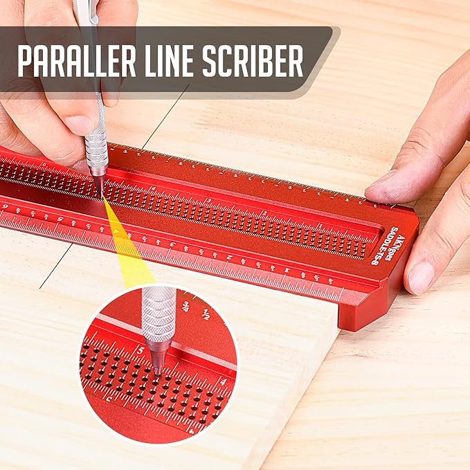 Woodworking Scriber Saddle T-Square Ruler 8in, for Carpenter Work, Layout and Measuring Tools