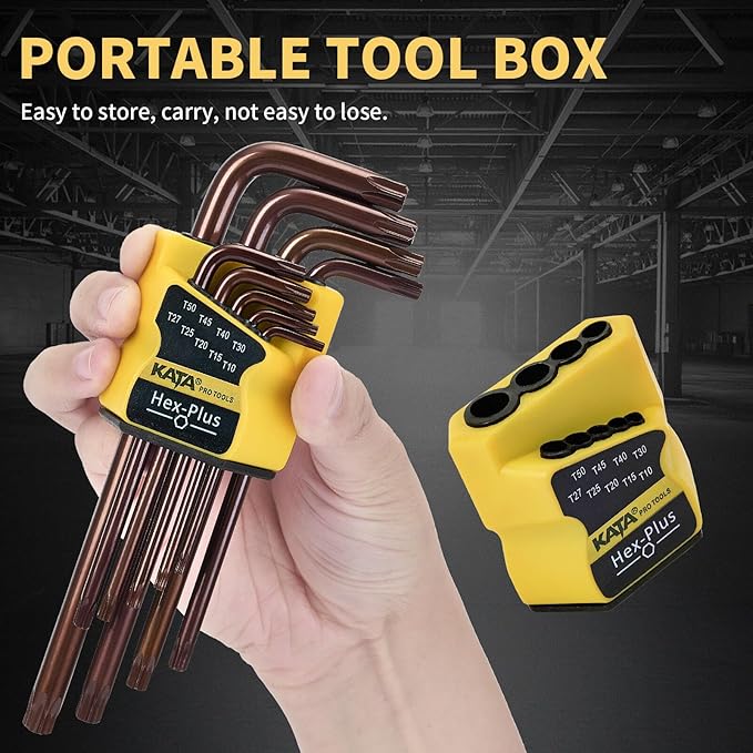 Torx Key Set Star Wrench S2 Steel T10–T50 – 9PCS Torx Allen Wrenches, Industrial Grade S2 Alloy, Long Arm, Bronze Finish, for Bike Repair, Machinery, Electronics, Garage Use