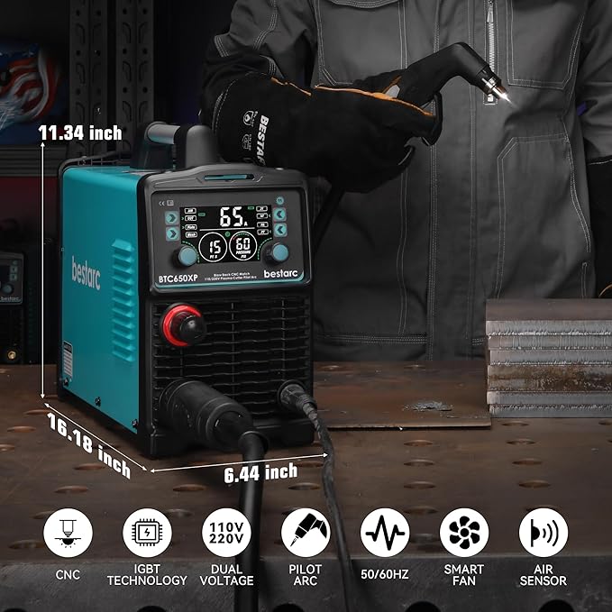 Plasma Cutter, [Blow Back Pilot Arc][Large LED][Air Sensor] 65A Non-HF CNC bestarc Plasma Cutter Machine 110V/220V Dual Voltage, 5/8" Clean Cut 1.18" Max Cut, Post Flow 2T/4T for Beginners DIY