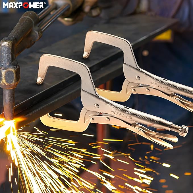 MAXPOWER 11-inch Locking C Clamp, Heavy Duty C-Clamp Locking Pliers with Regular Tips for Welding
