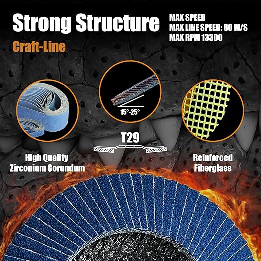 Merryland Flap Disc 4 1/2 inch Metal for Angle Grinder, 4.5inch 120 Grit T29 Flap Wheel 20 Pack, Blue Zirconium Corundum INOX Stainless Steel Iron Universal, Craft-Line FC1107614-20