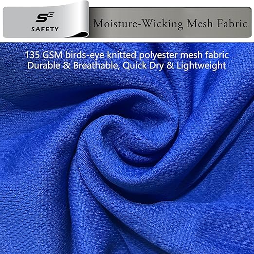 sesafety High Visibility Shirts for Men Class 3 Hi Vis Reflective Construction Shirts for Men with Pocket Safety T Shirt for Mens Work Shirt for Mens Short Sleeve Blue Yellow Strips 2XL