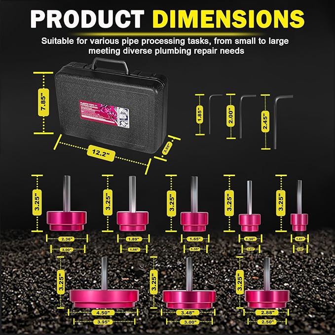 Premium 8Pcs PVC Pipe Reamer Kit - Complete Reamer Set, Fits Standard 1/2" Drills, Includes P3/4", 1", 1-1/4", 1-1/2", 2", 2-1/2", 3", 4" For Standard 1/2" Drills, Ideal for PVC, CPVC, ABS Pipes