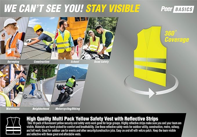 PeerBasics Safety Vests 20 Pack - Orange Reflective High Visibility, Men Women