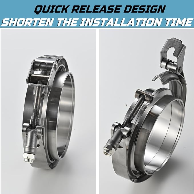 Stainless Steel 4 Inch V Band Exhaust Clamp Flange Kit for Exhaust, Quick Release 4 Inch V Band Clamp for Turbochargers To Hold Components Together Under High Pressure or Heat,1 Piece (4.0‘’)