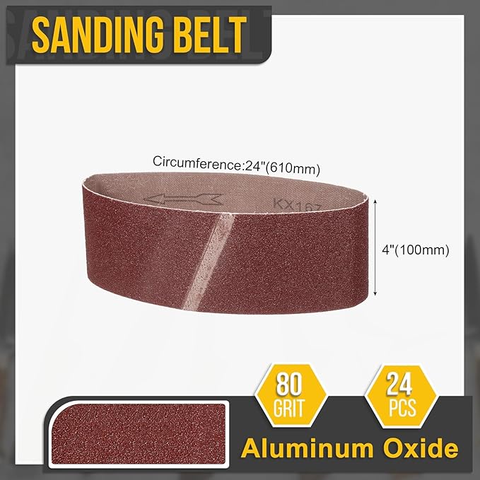 4 x 24 Inch Sanding Belt, 10 Pcs 80 Grit Knife Sharpener Belts Work Sharpening for Belt Sander Knife Carving Tool Metal Working