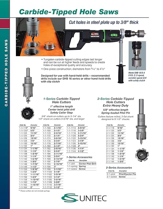 CS Unitec 1-1-162 1-15/16" x 1" TCT Tungsten Carbide-Tipped Hole Saw for Hand-Held Drills