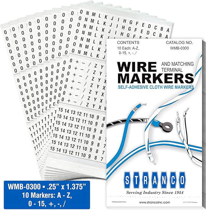 Premium Wire Marker Book for Cable Management, Vinyl-Coated, High-Tack Adhesive, Electric Panel Wire Label Stickers - 10 Pages, 1 Book, Legends A-Z, 0-15 (Pack of 10)