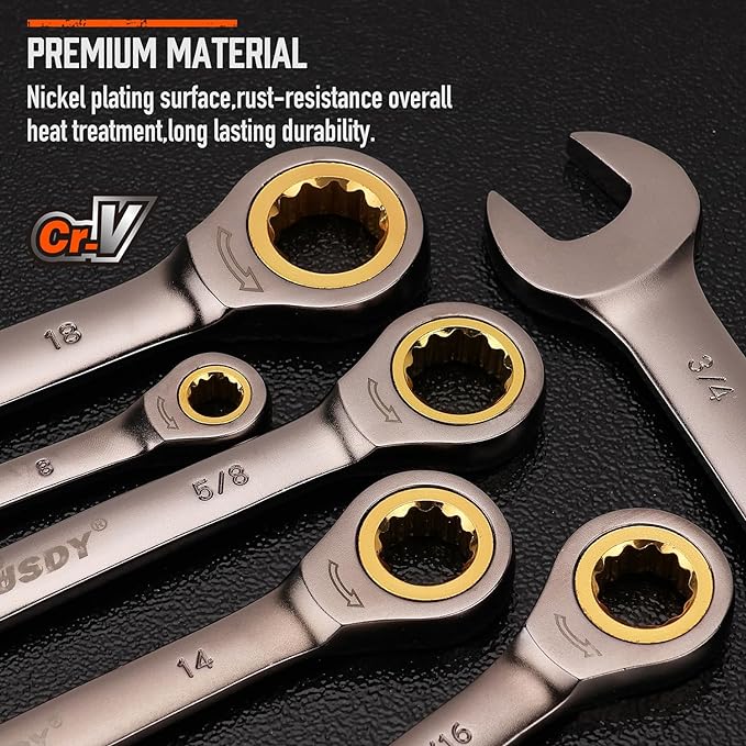 HORUSDY 24-Piece Ratcheting Wrench Set | Metric and SAE | Ratchet Combination Wrenches Set with Organizer | 72-Teeth | Chrome Vanadium Steel | 8-19 mm & 1/4” to 7/8“