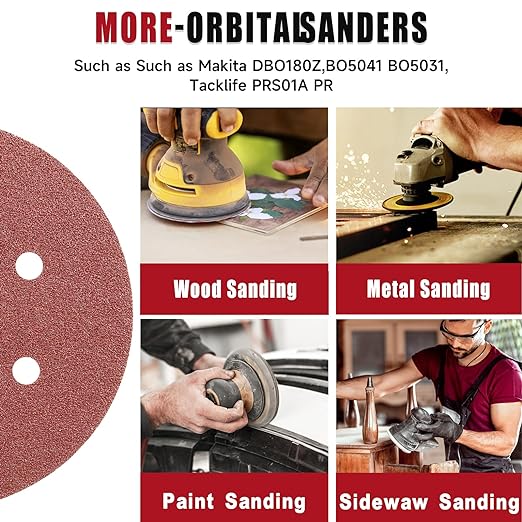 100 PCS 6 Inch Sanding Discs, 6 Hole Hook and Loop Sandpaper 60 80 120 240 400 Grit Set, Round Orbital Sand Paper Discs for Sander