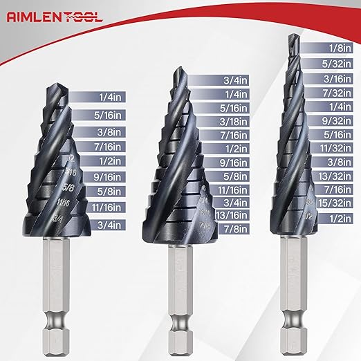 M35 Four Spiral Flute Cobalt Step Drill Bit Set 1/8"-7/8", Industrial Grade Wear-Resistant TiAlN Coated 1/4" Hex Shank Step Bit for Metal, Stainless Steel, Aluminum, Wood, Plastic (3pcs)