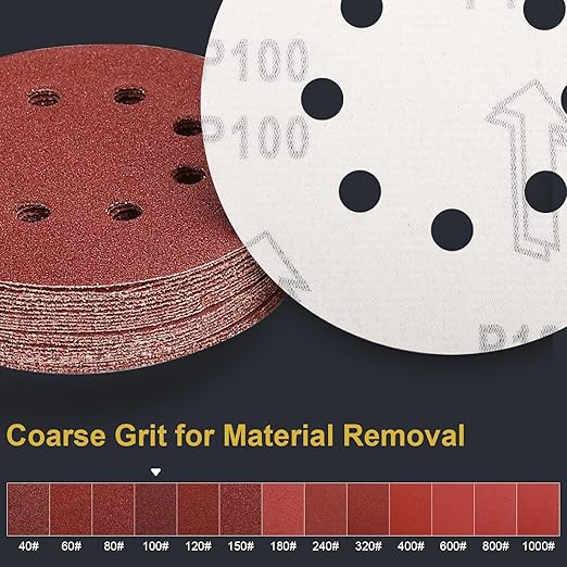 100 PCS 5 Inch Sanding Discs 100 Grit Hook and Loop Adhesive Round Sandpaper for Random Orbital Sander