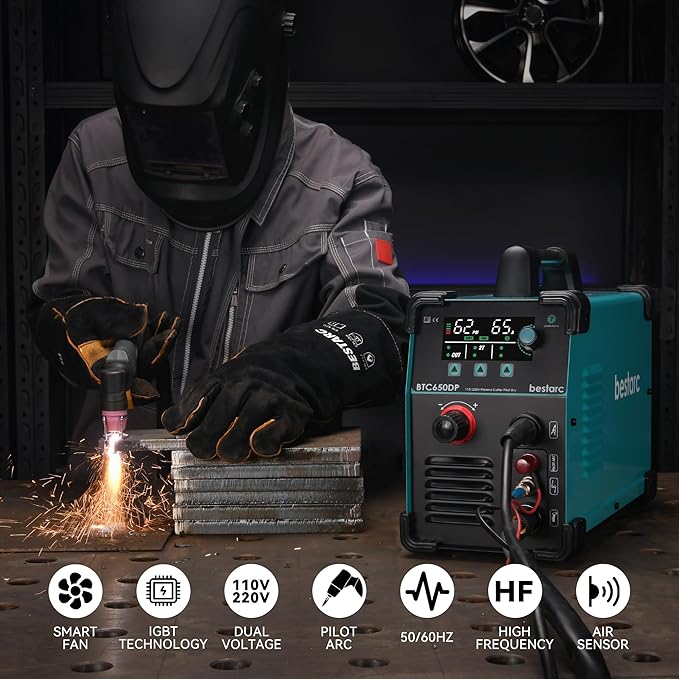 Plasma Cutter, [Pilot Arc] [Large LED Display] [Air Sensor] 65A bestarc Plasma Cutter Machine 110/220V Dual Voltage, 5/8 Inch Clean Cut 1 Inch Max Cut, Post Flow 2T/4T for Beginners DIY