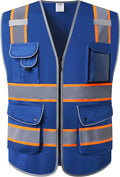 JKSafety 9 Pockets High Visibility Zipper Front Safety Vest | Blue with Dual Tone High Reflective Strips | Meets ANSI/ISEA Standards (901-Blue, XX-Large)