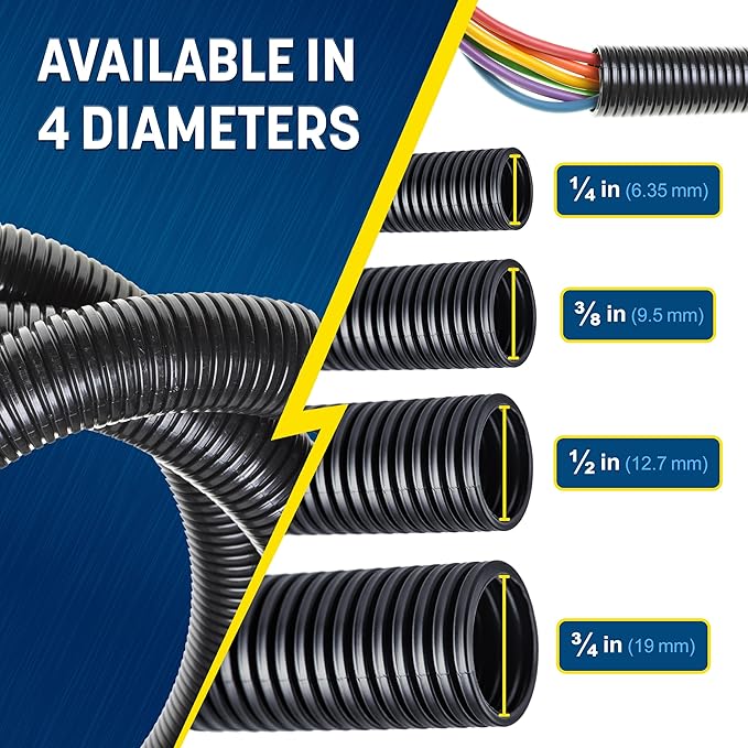 GS Power 3/4 Inch x 25 Ft Split Wire Loom Tubing, Split Cable Sleeve Cord Protector for Industrial Electrical Wires, Automotive Wire Cover Flexible, High Temperature Cable Conduit, Wrap