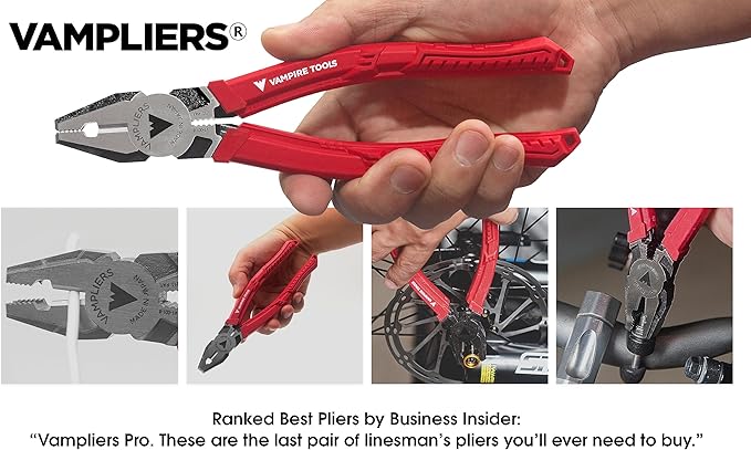 VAMPLIERS 4-Piece Stripped Screw Extractor Pliers Set. Made in Japan: 8" Linesman, 7.5" Long Nose, 6.25" Multipurpose & 5" ESD Safe Pliers. Remove any Stripped/Damaged/Rusted Screws.