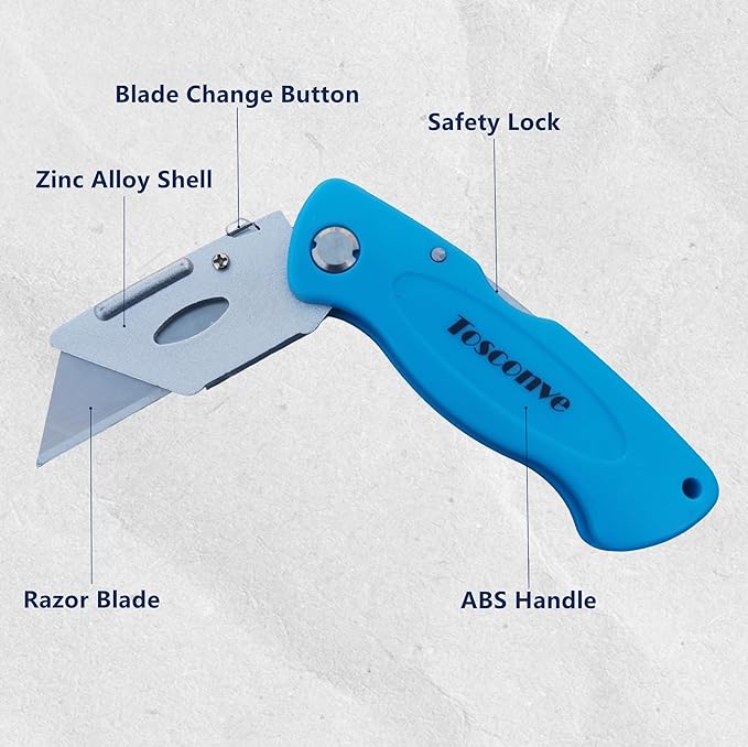 8-Pack Folding Utility Knife with Extra 30 Blades, Tough Foldable Razor Knife Box Opener for Cartons Boxes Cardboard Sheet Plastic, Folding Box Cutter without Clip for Home Office Warehouse