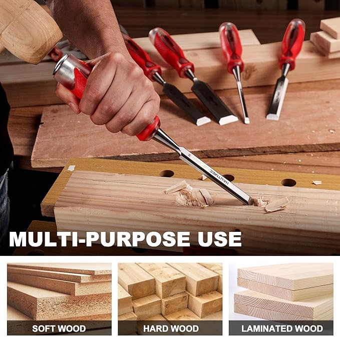 HAUTMEC 1/2" Wood Chisel – High-Impact Drop-Forged CRV Steel, Fully Polished Beveled Edge Blades, Heavy-Duty Strike Cap & Extended Anti-Skid Handle – HT0360