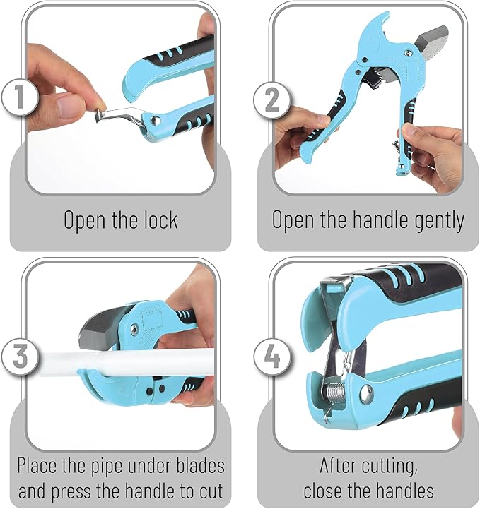 Bates- PVC Pipe Cutter, Cuts up to 1-1/4", Sky Blue Ratcheting PVC Pipe Cutter Tool, Pipe Cutters PVC Pipe Shears, Plastic Pipe Cutter, PEX Pipe Cutter, PVC Cutter Tool, PVC Ratchet Cutter