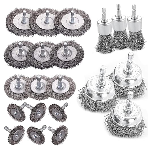 Double Elite Wire Brush for Drill Set 21 Pcs, Abrasive Wire Wheel for Drill 1/4 Inch Hex Shank, Wire Cup Brush for Drill, Drill Wire Brush Coarse Crimped Carbon Steel, Wire Brush Drill Attachments