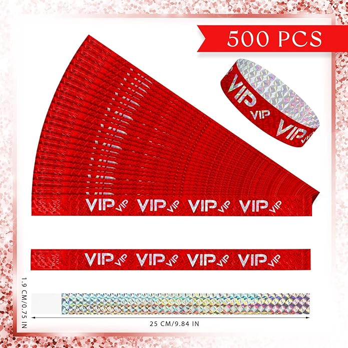 Teling 500 Pack VIP Plastic Wristbands Bracelets Party for Events VIP Custom Wristbands Plastic Bracelets Tear proof Waterproof Wrist Bands Arm Bands for Events Concerts