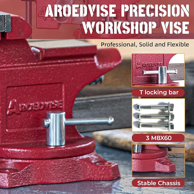 Home Vise 4-1/2" Jaw Width Bench Vise with a 3 Inch Jaw Opening Home Vise for Woodworking, Drilling, Cutting Cast Iron Red