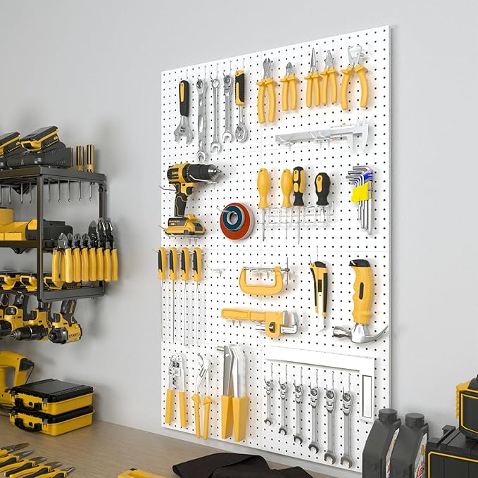 Peg Board, 8 Pack Metal Pegboard Panels White Pegboards Wall Organizer with Bent Frame Heavy Duty Peg Board for Walls Home, Garage Tool Storage, Office Organization, Craft Room, Kitchen