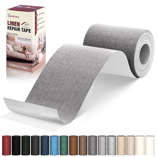 Linen Repair Tape 4x79 inch, Self Adhesive Fabric Patches, Linen Patch Tape Kit, Fabric Repair Tape for Couch Sofas, Headboards, Chairs, Pillows, Curtains, Couches - Medium Grey
