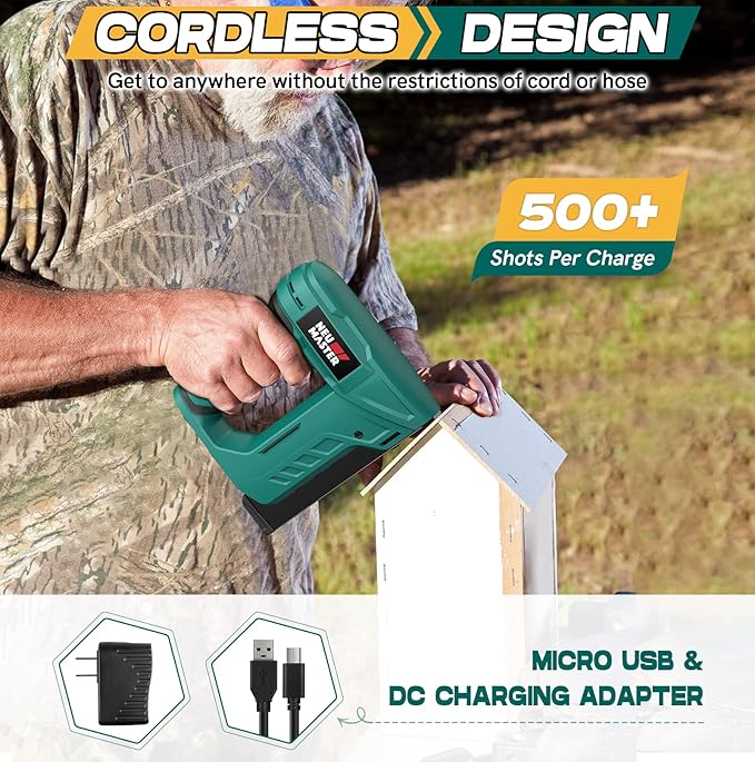 NEU MASTER Electric Staple Gun, Cordless Staple Gun with Staples & USB Charger, Staple Gun Heavy Duty for Upholstery, Crafts, Carpentry, Material Repair, Furniture DIY NTC0070