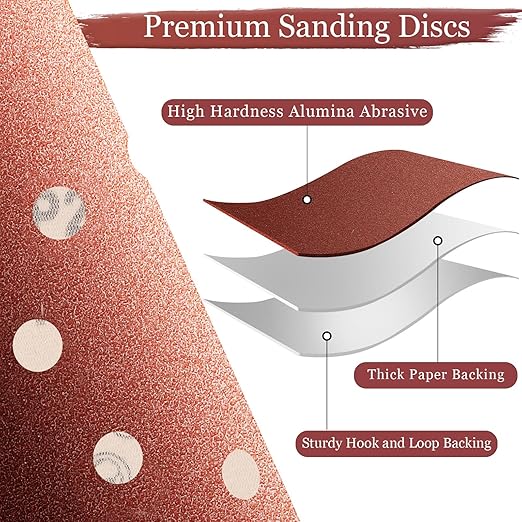 100 PCS 240 Grit 5 Inch Sanding Discs, Hook and Loop Sandpaper for Random Orbital Sander