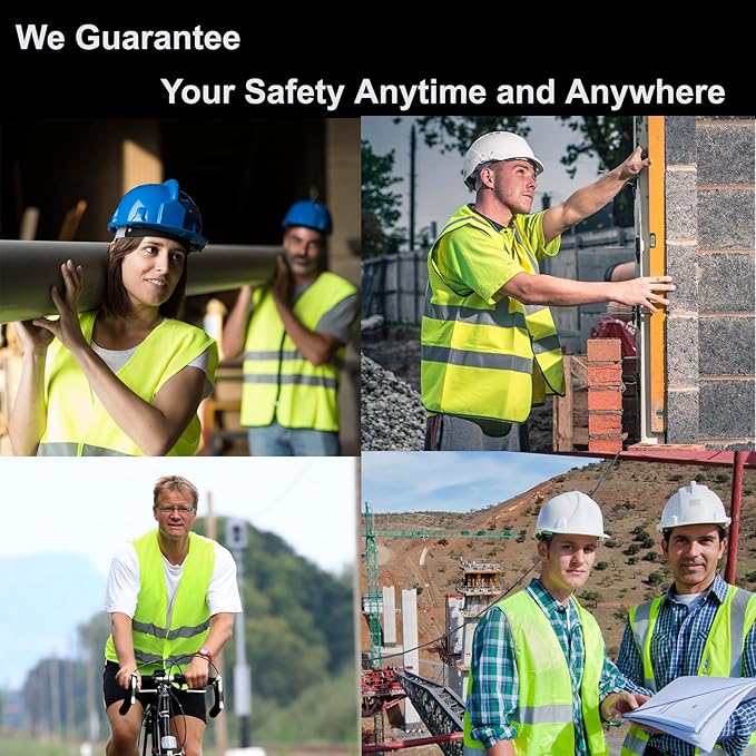 Safety Vests 10 Pack - Black Reflective High Visibility Construction ANSI Class 2 Work Vests for Men,Woman,Hi Vis and Neon Silver Strip