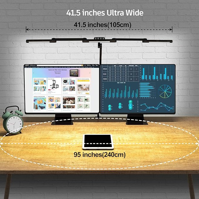 LED Desk Lamp with Clamp, 41.5" Clamp on Architect Desk Lamp for Home Office, 24W Bright Tall Computer LED Table Light Adjustable Overhead Clip on Office Lighting for Work Craft