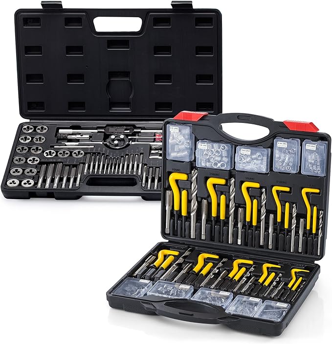 Segomo Tools Metric & SAE 261 Piece HSS Drill Thread Repair Kit & 60 Piece Tap & Die Tool Set Bundle - THREAD261-60MMSAE