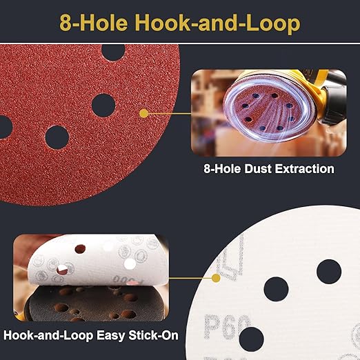 100 PCS 5 Inch Sanding Discs 60 Grit Hook and Loop Adhesive Round Sandpaper for Random Orbital Sander