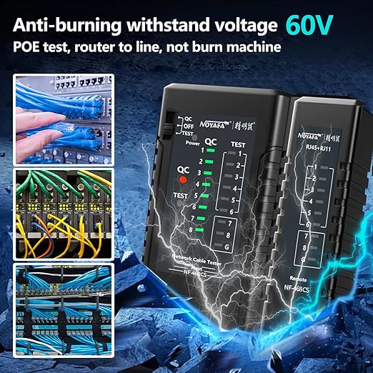 NF-468CS Network Cable Tester,RJ45/RJ11/CAT5/CAT6/CAT5E/CAT6A/ CAT7/POE Test UTP/STP Continuity Tester Ethernet Cable Mapper Phone Line CAT3, Ethernet Cable Tester, LAN Cable Test Network Tools