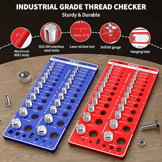 64 Nut and Bolt Thread Checker - 26 Standard and 26 Metric Bolt Checker and 12 Drill Bit Gauges, Bolt Size and Thread Gauge, Bolt Size Finder, Wall-Mountable Bolt and Nut Identifier Gauge