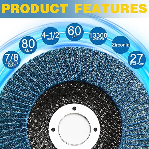 Flap Discs 4 1/2 for Angle Grinder, 12 Pcs Flap Discs 60 Grit, 4.5" x 7/8" High Density Zirconia Type 27 Flap Sanding Disc for Grinding, Rust Removal, Sanding and Finishing - 12 Packs