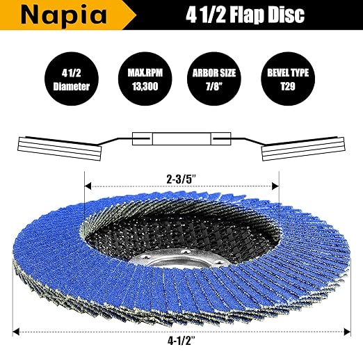 Flap Discs 4 1/2" for Angle Grinder Sanding-Disc - Napia 4 1/2 Flap Disc 40 Grit T29 Zirconia Grinding Wheel, 7/8 Inch Grinding Wheels 4 1/2 inch for Metal, Wood, Stainless Steel Finishing- 40 Pack