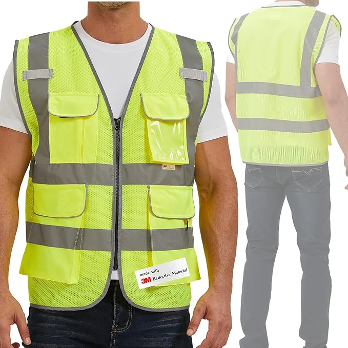 SIFE Reflective Safety Vest High Visibility Vest With 7 Pockets And YKK Zipper, ANSI/ISEA Class 2 Standard, Made With 3M Reflective Tape(03Y-Yellow Mesh,4XL)