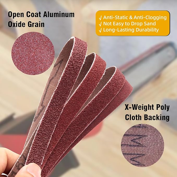 42 Pcs 1/2" x 18" Sanding Belt,1/2 x 18 Inch Sanding Belts Sandpaper for Air File Belt Sander,6 Each of 40/60/80/120/180/240/400 Grits,Best for Woodworking, Plastics, Fiberglass,1/2x18 Inch