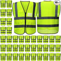 40 Pack Safety Vests Bulk Yellow Reflective High Visibility Vest with Mesh Pocket Zipper, Hi Vis Silver Strip for Men, Neon