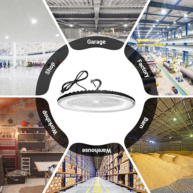 2 Pack 600W UFO Led High Bay Light Fixture,120v,5000K Daylight Commercial Shop Bay Lighting,92000LM,[2750W MH/HPS Equiv.] US Plug Area Lighting for Warehouse/Barn/Gym/Factory/Workshop/Garage