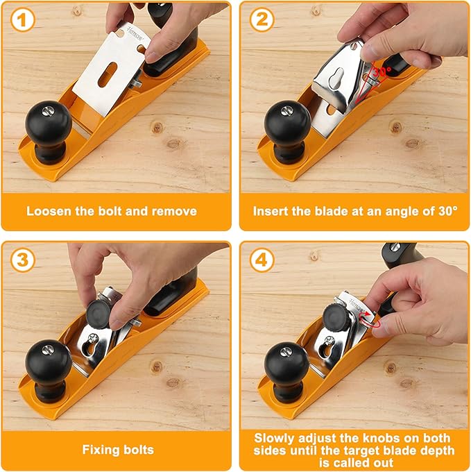 Hoteche No.4 Wood Plane - Adjustable Smoothing Bench Hand Planer for Woodworking and Trimming - 9.5-Inch Jointer Plane with 2-Inch Blade