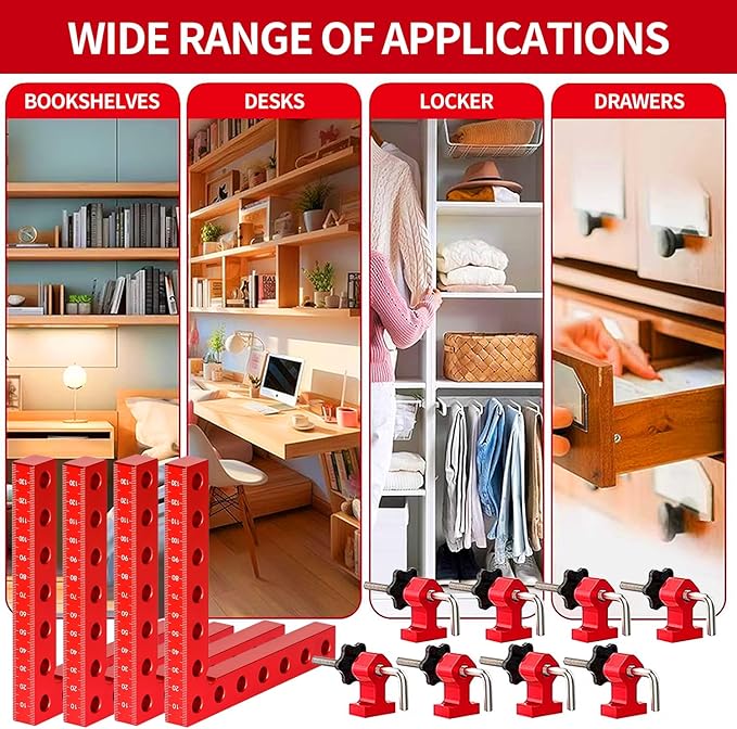 90 Degree Corner Clamp for Woodworking, 4Pack 5.5" x 5.5" Aluminum Alloy Precision Positioning Clamping Squares with 12pcs Gasket, for Picture Frames Boxes Cabinets Drawers,with Strong Box